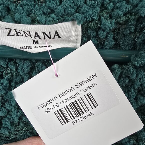 Zenana Medium Green Popcorn Ballon Sweater - Picture 3 of 7